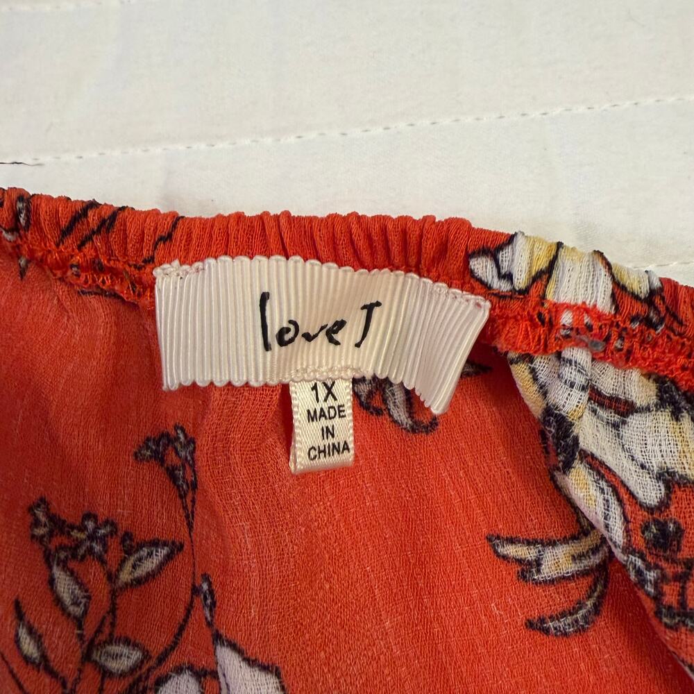Love J Orange Floral Boho Peasant Tie Short Sleeve Blouse Womens 1X - Picture 4 of 7